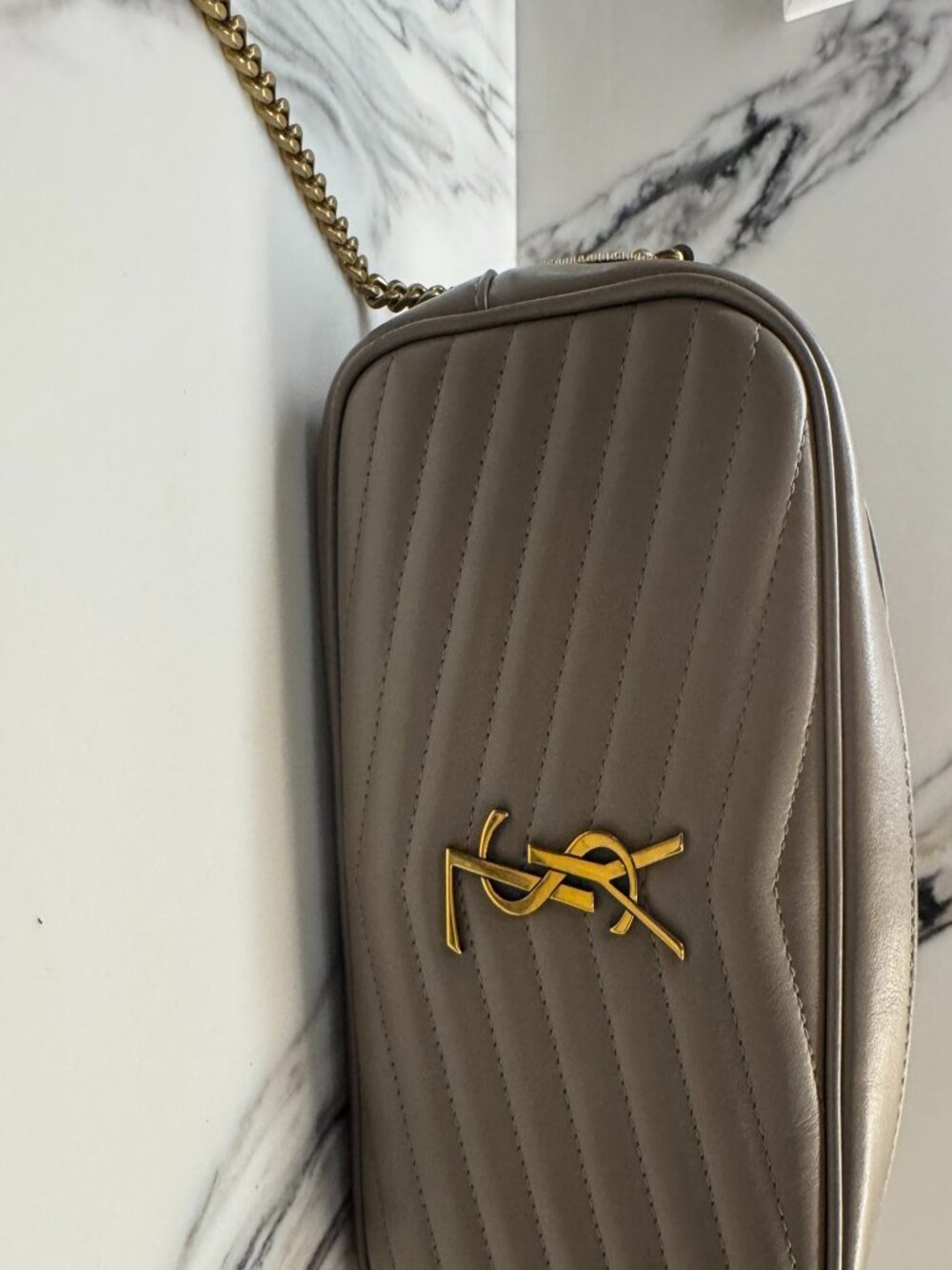 Yves Saint Laurent Taupe Quilted Leather Crossbody with Gold Chain - Picture 2 of 8